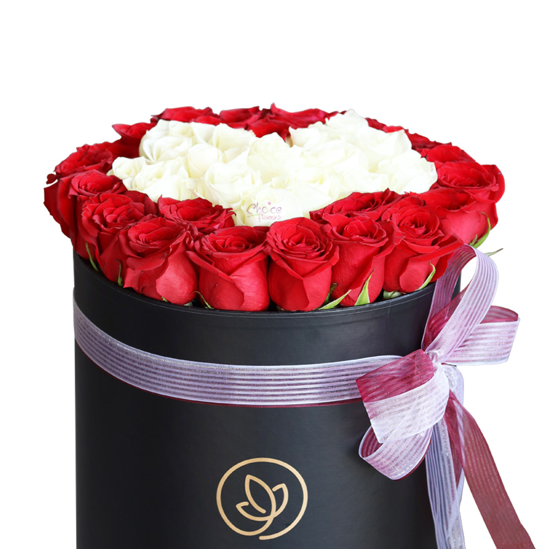 Red and White Roses in Heart Shape | Signature Box