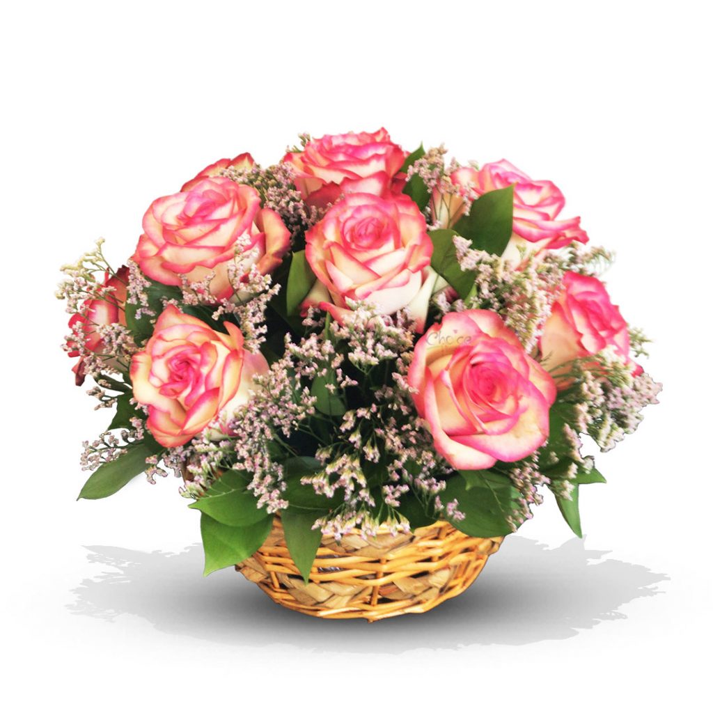 Pink Roses in Basket | Pink in Basket Arrangement