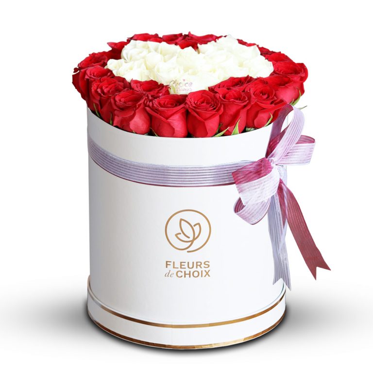 Red and White Roses in Heart Shape | Signature Box