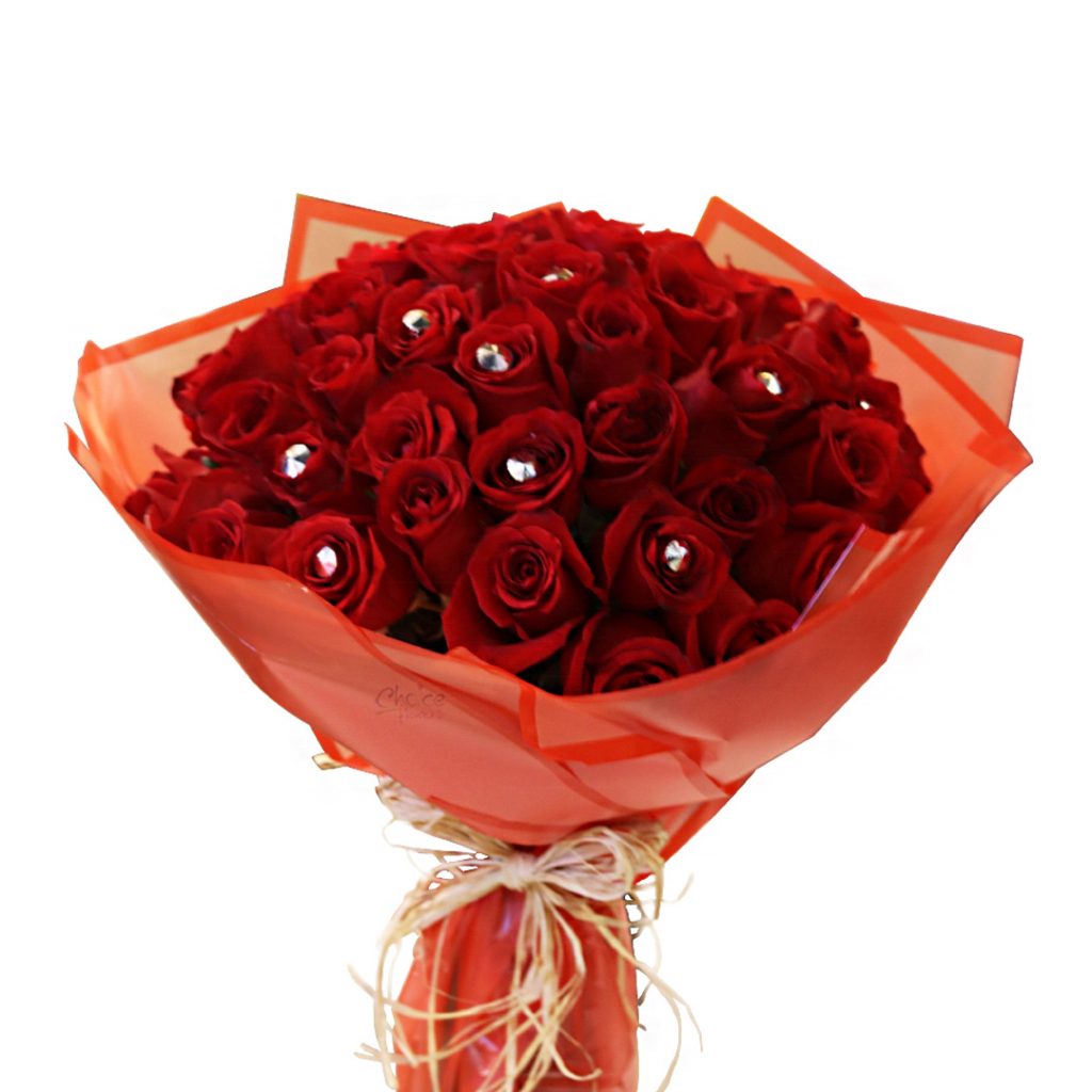 Red Roses with Glittering Star | Sparkling Surprise Rose