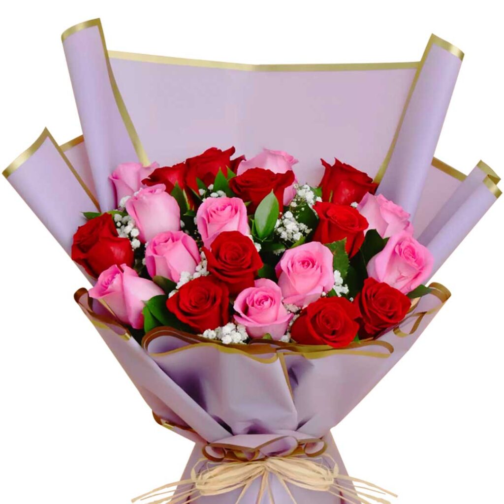 Pink & Red Roses Bouquet - Choiceflowersuae